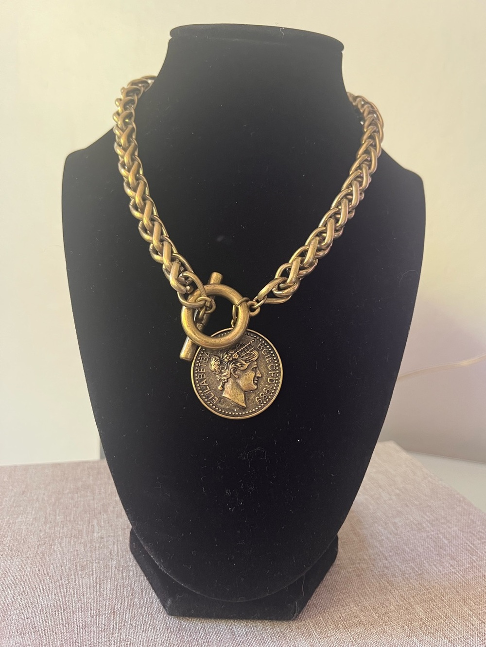 Vintage Brass Tone Coin Necklace